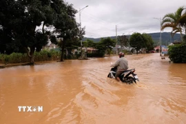 Quốc lộ 20 đi Đà Lạt bị ngập sâu khiến các phương tiện không thể lưu thông