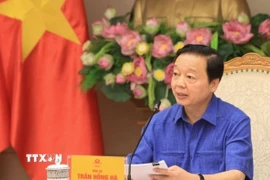 Phó Thủ tướng Trần Hồng Hà phát biểu tại cuộc họp. (Ảnh: Tuấn Anh/TTXVN)