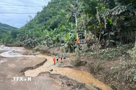 Các xã miền Tây Nghệ An bị ảnh hưởng nặng nề do lũ. (Ảnh: TTXVN phát)