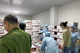 Lực lượng chức năng khám xét kho hàng của Công ty Z Holding. (Ảnh: Công an cung cấp)