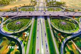 Phối cảnh một đoạn nút giao trên tuyến Vành đai 5 vùng Thủ đô. (Ảnh: TTXVN phát)