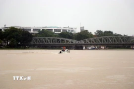 Sáng 13/6, lũ trên sông Hương ở trên mức báo động 2. (Ảnh: Đỗ Trưởng/TTXVN)
