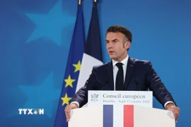 (Tư liệu) Tổng thống Pháp Emmanuel Macron phát biểu tại cuộc họp báo ở Brussels, Bỉ. (Ảnh: THX/TTXVN)