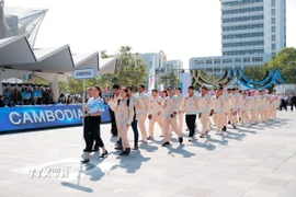 Đoàn thể thao Campuchia rút khỏi SEA Games 33. (Ảnh: Minh Quyết/TTXVN)