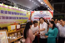Các đại biểu tham quan các gian hàng giới thiệu sản phẩm. (Ảnh: Thanh Tuấn/TTXVN) 