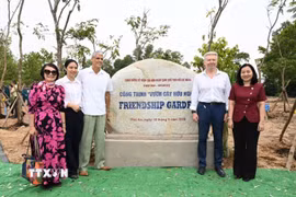 Các đại biểu tại lễ khánh thành Vườn cây hữu nghị tại phường Phú An, Thành phố Hồ Chí Minh. (Ảnh: Xuân Khu/TTXVN)