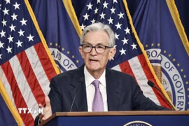 Chủ tịch Cục Dự trữ Liên bang Mỹ Jerome Powell trong cuộc họp báo tại Washington DC. Ảnh: Kyodo/TTXVN