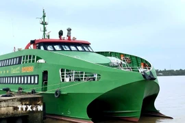 Tàu cao tốc MAILINH EXPRESS neo đậu tại cảng của Nhà máy X55, thành phố Cần Thơ. (Ảnh: TTXVN phát)