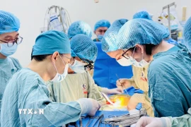 Các bác sỹ Bệnh viện Nhân dân Gia Định ghép thận cho người bệnh. (Ảnh: TTXVN phát)