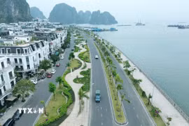 Tuyến đường 6 làn với cảnh quan tiểu cảnh tuyệt đẹp hai bên đường tại Quảng Ninh. Ảnh: Quốc Khánh - TTXVN