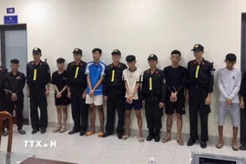 Các đối tượng bị Công an tỉnh An Giang bắt giữ. (Ảnh: TTXVN phát)