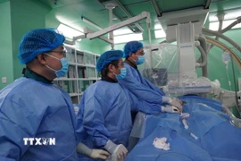 Ê kíp các bác sỹ can thiệp cứu sống bệnh nhân. (Ảnh: TTXVN phát)