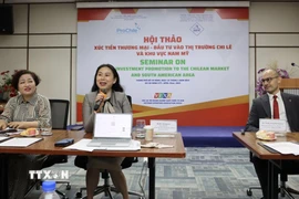 Các chuyên gia thông tin cơ hội đầu tư kinh doanh vào Nam Mỹ tại hội thảo. (Ảnh: Xuân Anh/TTXVN)