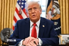 Tổng thống Mỹ Donald Trump phát biểu tại Nhà Trắng. (Ảnh: IRNA/TTXVN)