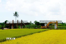 Một số vị trí cầu thi công dở dang. (Ảnh: Lê Phước Ngọc/TTXVN)