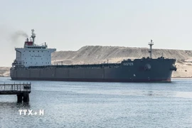 Tàu hàng di chuyển qua Kênh đào Suez ở tỉnh Ismailia, Ai Cập. (Ảnh: THX/TTXVN)