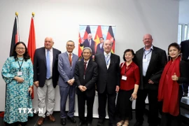 Tiến sỹ Nguyễn Toàn Thắng (thứ tư, trái), Phó Chủ tịch thường trực Hội hữu nghị Việt-Đức dẫn đầu đoàn đại biểu Việt Nam tham dự hội thảo “Đổi mới và hợp tác: Tương lai của quan hệ Đức-Việt” (Ảnh: Phương Hoa/TTXVN)