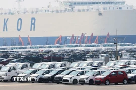 Ôtô chờ xuất khẩu tại cảng Pyeongtaek, Hàn Quốc ngày 2/4/2025. (Ảnh: Yonhap/TTXVN)