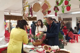 Đại sứ Đinh Toàn Thắng tìm hiểu về sản phẩm của Việt Nam. (Ảnh: Nguyễn Tuyên/TTXVN)