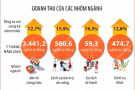 Tổng mức bán lẻ hàng hóa và ngành dịch vụ tiêu dùng tăng 13,1% trong 7 tháng