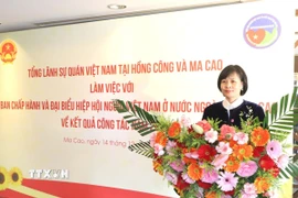 Tổng Lãnh sự Việt Nam tại Hong Kong và Macau Lê Đức Hạnh phát biểu tại buổi làm việc. (Ảnh: Xuân Vịnh/TTXVN)