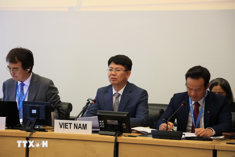 Thứ trưởng Bộ Tư pháp Nguyễn Thanh Tịnh, Trưởng đoàn Việt Nam tham dự Phiên họp. (Ảnh: Anh Hiển/TTXVN)