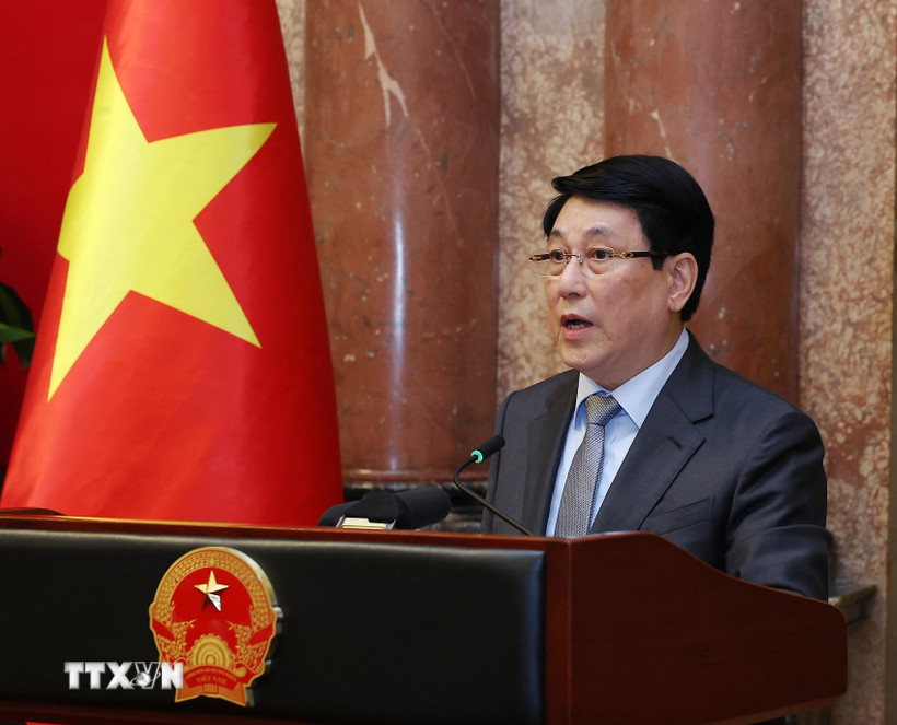 Chủ tịch nước Lương Cường phát biểu. (Ảnh: Lâm Khánh/TTXVN)