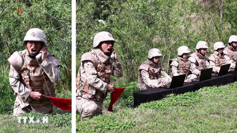 Quân đội Triều Tiên tham gia cuộc tập trận phản công hạt nhân ngày 22/4/2024. (Ảnh: Yonhap/TTXVN)