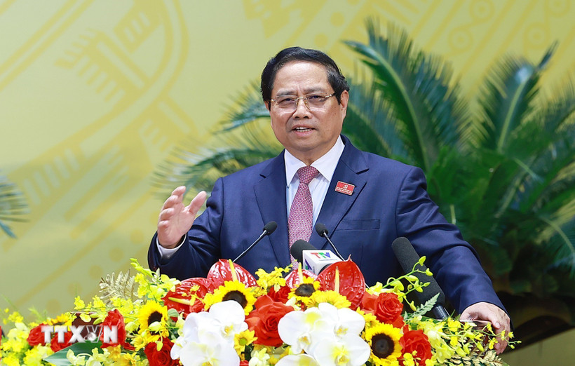 Thủ tướng Chính phát biểu chỉ đạo Đại hội đại biểu Đảng bộ tỉnh Thanh Hóa lần thứ 20. (Ảnh: Dương Giang/TTXVN)