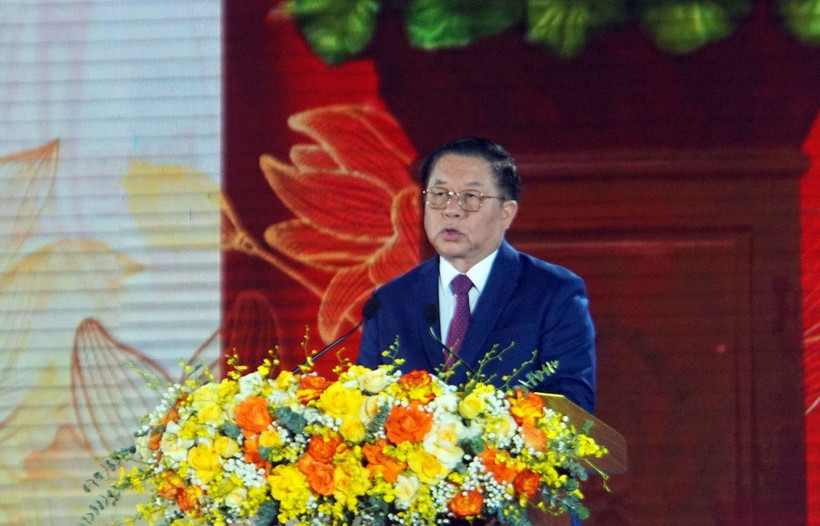 Đồng chí Nguyễn Trọng Nghĩa - Ủy viên Bộ chính trị, Trưởng Ban tuyên giáo và Dân vận Trung ương phát biểu tại Lễ kỷ niệm. (Ảnh: Trịnh Bang Nhiệm/TTXVN)