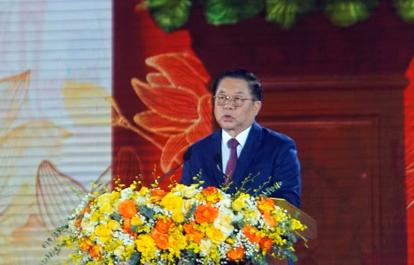 Đồng chí Nguyễn Trọng Nghĩa - Ủy viên Bộ chính trị, Trưởng Ban tuyên giáo và Dân vận Trung ương phát biểu tại Lễ kỷ niệm. (Ảnh: Trịnh Bang Nhiệm/TTXVN)