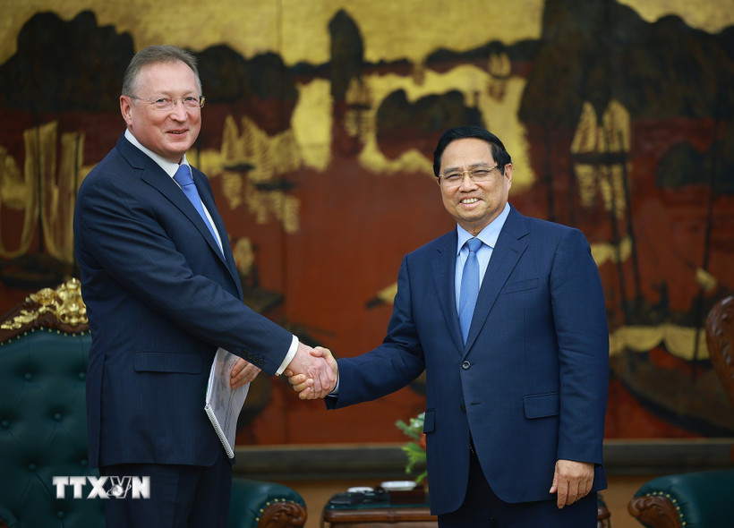 Thủ tướng Phạm Minh Chính tiếp ông Sergei Kudryashov, Tổng Giám đốc Tập đoàn Zarubezhneft (Liên bang Nga). (Ảnh: Dương Giang/TTXVN)