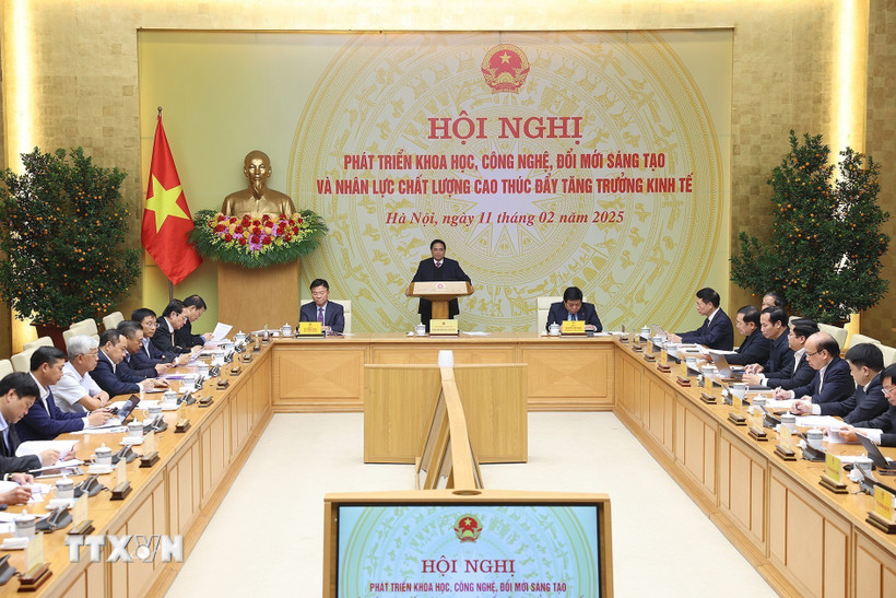 Thủ tướng Phạm Minh Chính khai mạc Hội nghị phát triển khoa học, công nghệ, đổi mới sáng tạo và nhân lực chất lượng cao. (Ảnh: Dương Giang/TTXVN)
