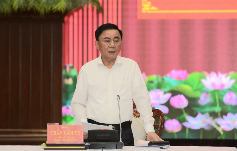 Ủy viên Bộ Chính trị, Thường trực Ban Bí thư Trần Cẩm Tú phát biểu. (Ảnh: Văn Dũng/TTXVN)
