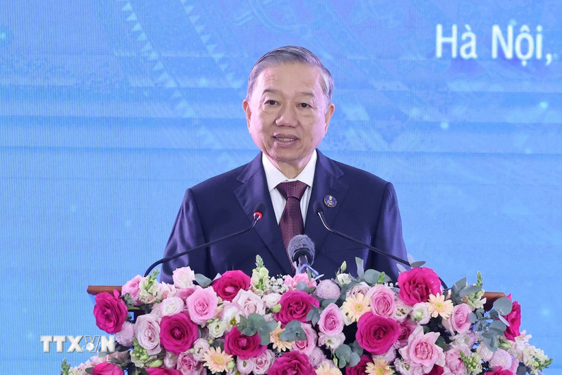 Tổng Bí thư Tô Lâm phát biểu tại lễ kỷ niệm. (Ảnh: Lâm Khánh/TTXVN)