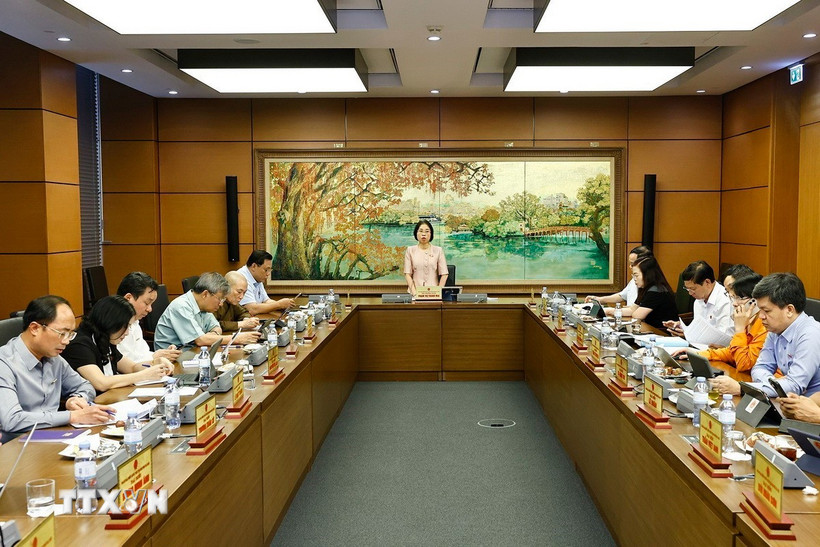 Đoàn đại biểu Quốc hội thành phố Hà Nội thảo luận ở tổ. (Ảnh: Doãn Tấn/TTXVN)