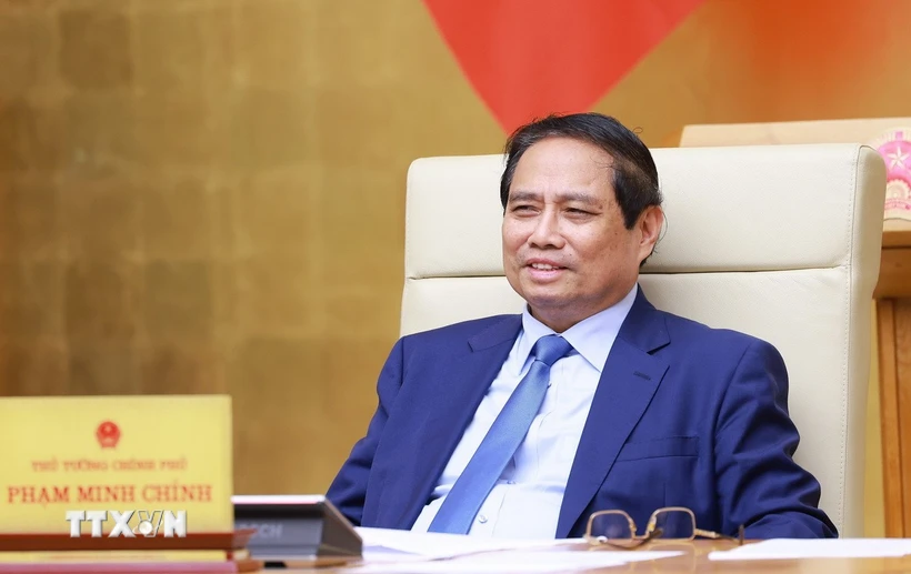 Thủ tướng Phạm Minh Chính chủ trì Phiên họp Chính phủ về tình hình phân cấp, phân quyền. (Ảnh: Dương Giang/TTXVN)