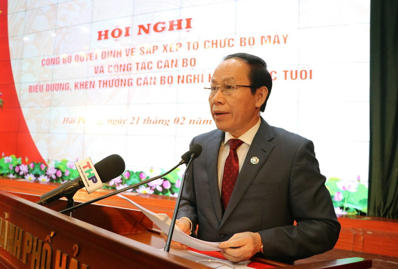 Ông Lê Tiến Châu, Bí thư Thành ủy Hải Phòng phát biểu tại Hội nghị. (Ảnh: Hoàng Ngọc/TTXVN)