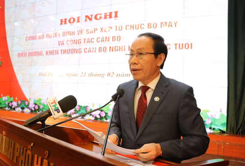 Ông Lê Tiến Châu, Bí thư Thành ủy Hải Phòng phát biểu tại Hội nghị. (Ảnh: Hoàng Ngọc/TTXVN)