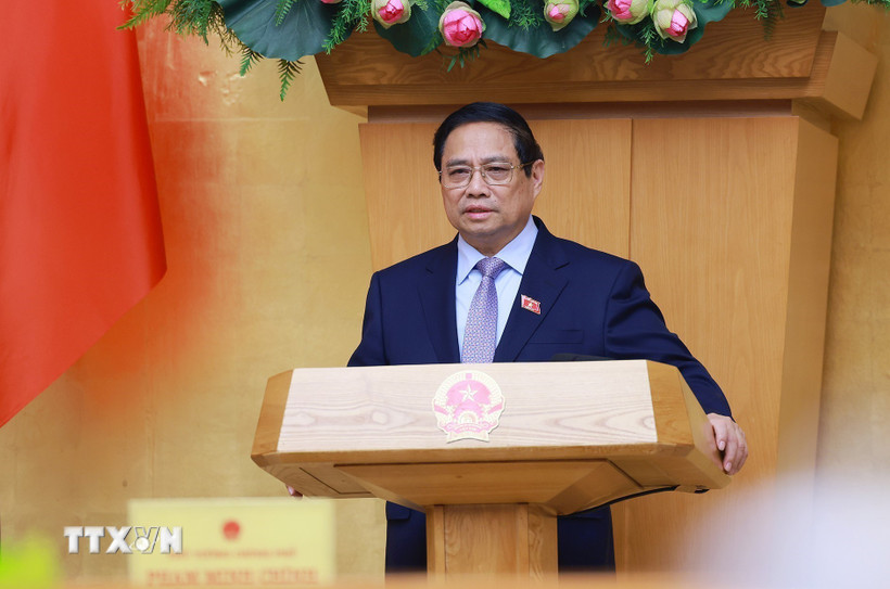 Thủ tướng Phạm Minh Chính chủ trì Phiên họp Chính phủ thường kỳ tháng 4/2025. (Ảnh: Dương Giang/TTXVN)