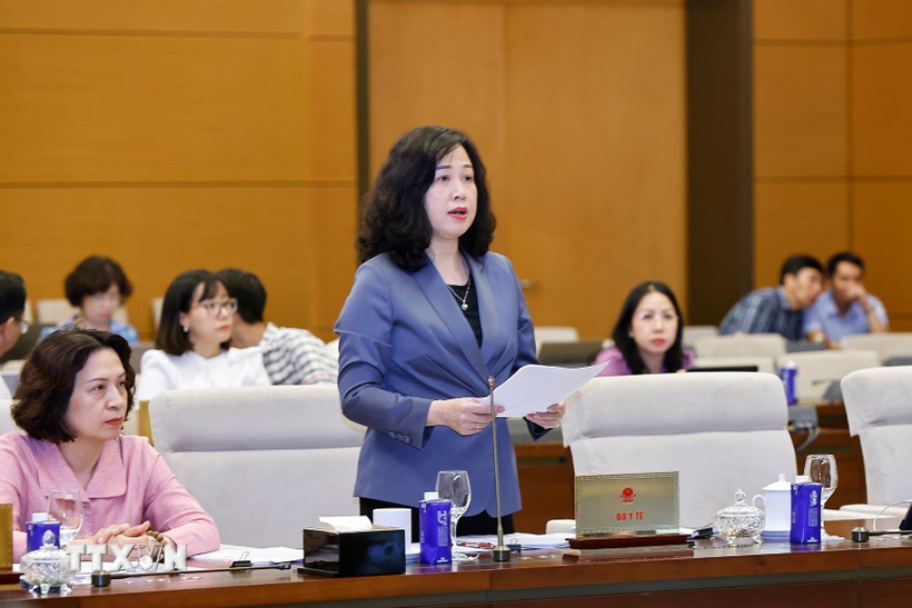 Bộ trưởng Bộ Y tế Đào Hồng Lan thuyết trình về nội dung cơ bản của dự thảo dự án Luật Phòng bệnh. (Ảnh: Doãn Tấn/TTXVN)