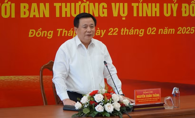 Đồng chí Nguyễn Xuân Thắng phát biểu tại hội nghị. (Ảnh: Nhựt An/TTXVN)