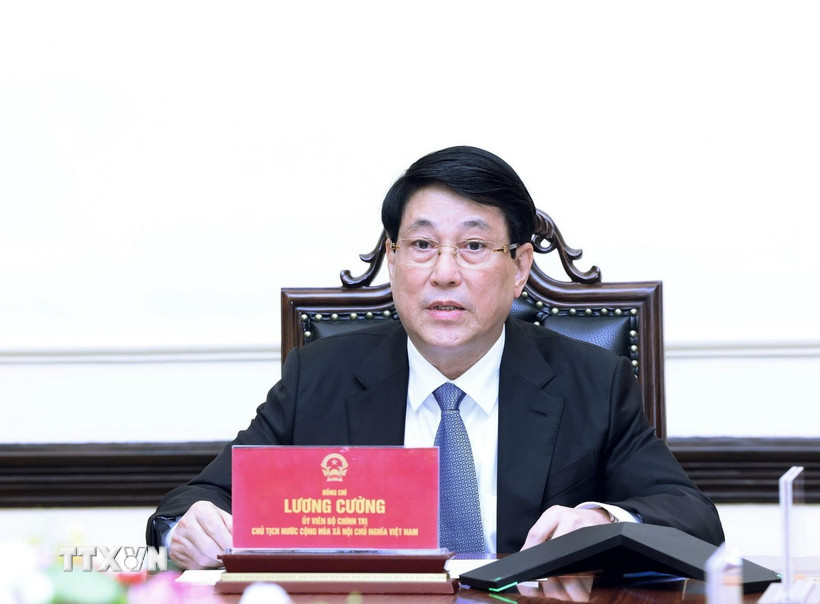 Chủ tịch nước Lương Cường điện đàm với Tổng thống Hàn Quốc Lee Jae Myung. (Ảnh: Lâm Khánh/TTXVN)