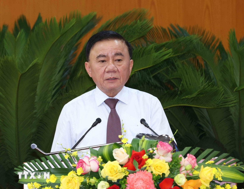 Đồng chí Trần Cẩm Tú, Ủy viên Bộ Chính trị, Thường trực Ban bí thư phát biểu chỉ đạo hội nghị. (Ảnh: Phương Hoa/TTXVN)