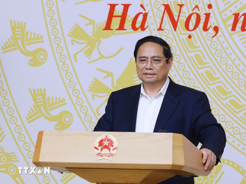 Thủ tướng Phạm Minh Chính chủ trì Hội nghị toàn quốc về công tác tổ chức Kỳ thi tốt nghiệp Trung học phổ thông năm 2025. (Ảnh: Dương Giang/TTXVN)