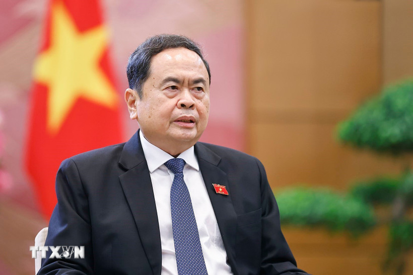 Chủ tịch Quốc hội Trần Thanh Mẫn trả lời phỏng vấn báo chí. (Ảnh: Doãn Tấn/TTXVN)