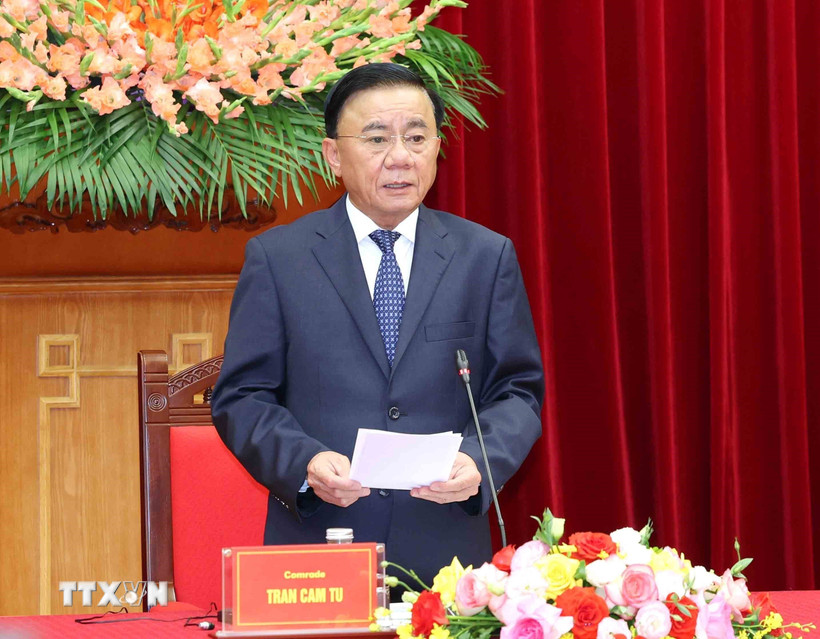 Đồng chí Trần Cẩm Tú, Ủy viên Bộ Chính trị, Thường trực Ban Bí thư phát biểu tại buổi tiếp. (Ảnh: Phương Hoa/TTXVN)