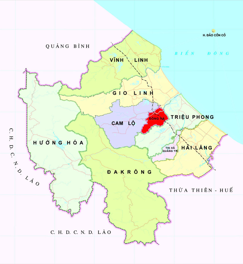 Bản đồ hành chính tỉnh Quảng Trị. (Nguồn: Cổng thông tin điện tử tỉnh Quảng Trị)