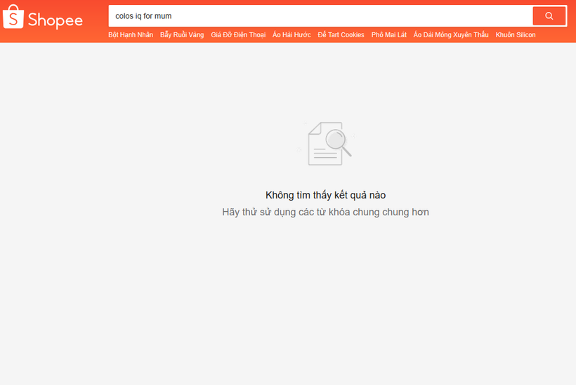 Sản phẩm Colos IQ for Mum hiện không tìm thấy trên nền tảng bán hàng trực tuyến Shopee. (Nguồn: Vietnam+)
