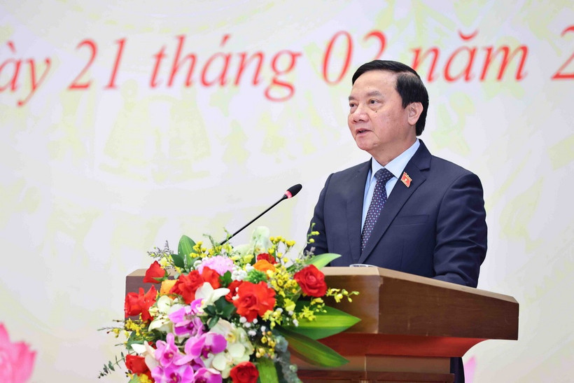 Phó chủ tịch Quốc hội Nguyễn Khắc Định phát biểu chỉ đạo giao nhiệm vụ. (Ảnh: Minh Đức/TTXVN)